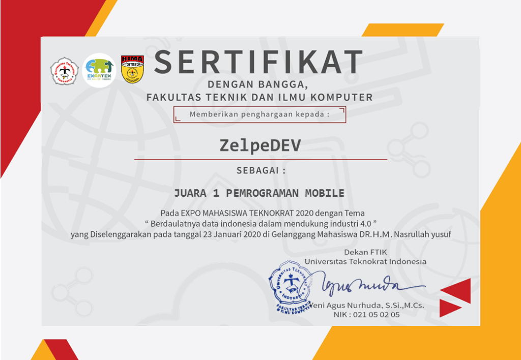 Sertifikat Juara 1 Pemrograman Mobile